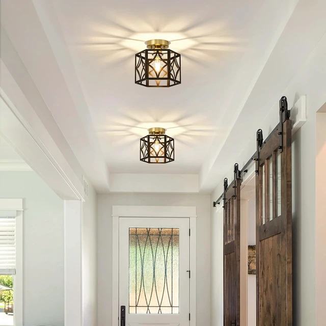 Alt view image 4 of 7 - Black and Gold Farmhouse Semi Flush Mount Ceiling Light Fixture 9.5 Inch