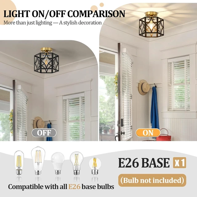 Alt view image 6 of 7 - Black and Gold Farmhouse Semi Flush Mount Ceiling Light Fixture 9.5 Inch