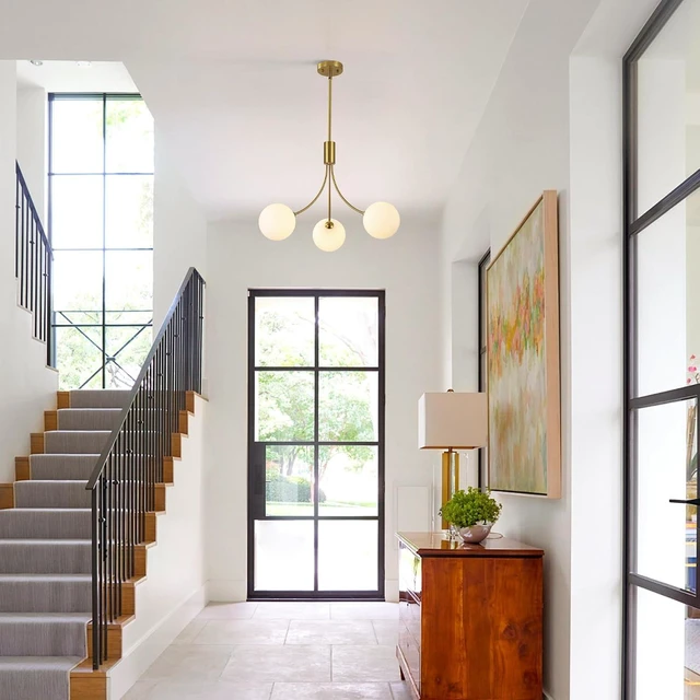 Alt view image 3 of 7 - 3-Light Gold Sputnik Chandelier, Mid Century Modern Hanging Light Fixture