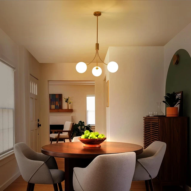 Alt view image 4 of 7 - 3-Light Gold Sputnik Chandelier, Mid Century Modern Hanging Light Fixture