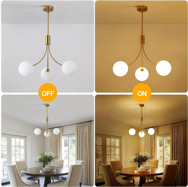 Alt view image 5 of 7 - 3-Light Gold Sputnik Chandelier, Mid Century Modern Hanging Light Fixture