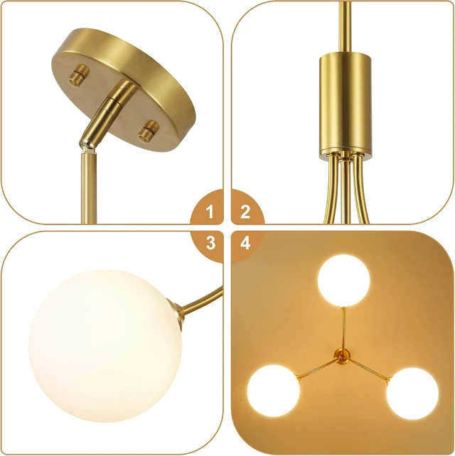 Alt view image 7 of 7 - 3-Light Gold Sputnik Chandelier, Mid Century Modern Hanging Light Fixture