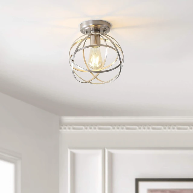 Alt view image 2 of 7 - JONATHAN Y Alba 8.5" 1-Light Metal Orb Semi-Flush Mount, Nickel