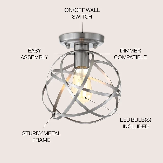 Alt view image 3 of 7 - JONATHAN Y Alba 8.5" 1-Light Metal Orb Semi-Flush Mount, Nickel