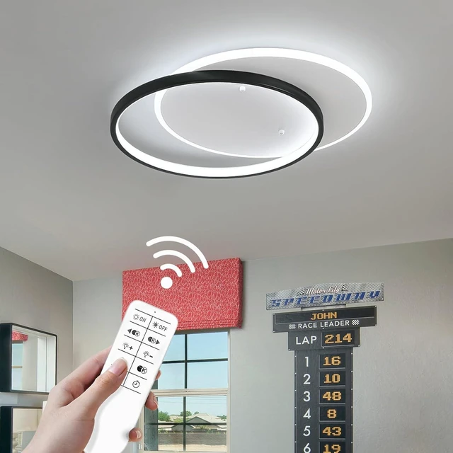Alt view image 2 of 7 - Shine LUEST Modern LED Ceiling Light Fixture Black Semi Flush Mount Light with Remote Control 19.69" Hallway Light Fixtures Ceilings Mount Dimmable Ceiling Lamp for Bedroom,Kitchen,Entryway
