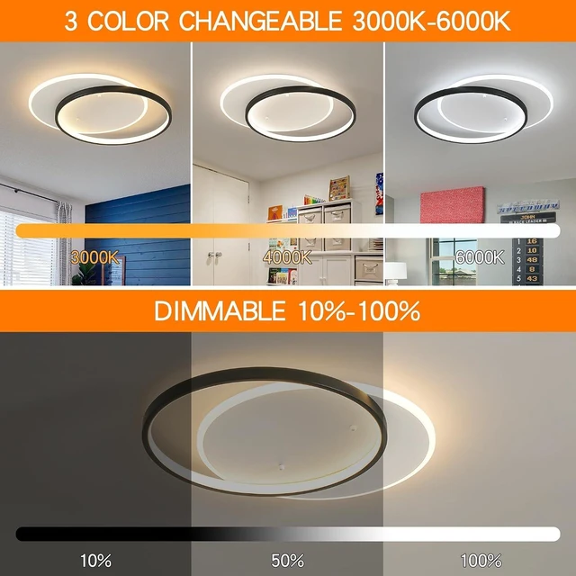 Alt view image 3 of 7 - Shine LUEST Modern LED Ceiling Light Fixture Black Semi Flush Mount Light with Remote Control 19.69" Hallway Light Fixtures Ceilings Mount Dimmable Ceiling Lamp for Bedroom,Kitchen,Entryway