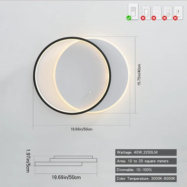 Alt view image 4 of 7 - Shine LUEST Modern LED Ceiling Light Fixture Black Semi Flush Mount Light with Remote Control 19.69" Hallway Light Fixtures Ceilings Mount Dimmable Ceiling Lamp for Bedroom,Kitchen,Entryway