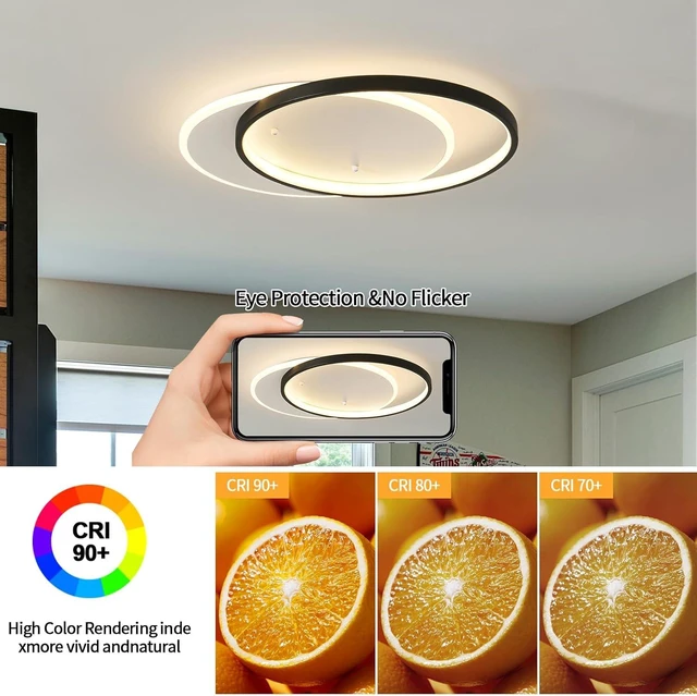 Alt view image 5 of 7 - Shine LUEST Modern LED Ceiling Light Fixture Black Semi Flush Mount Light with Remote Control 19.69" Hallway Light Fixtures Ceilings Mount Dimmable Ceiling Lamp for Bedroom,Kitchen,Entryway