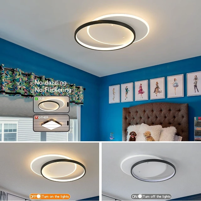 Alt view image 6 of 7 - Shine LUEST Modern LED Ceiling Light Fixture Black Semi Flush Mount Light with Remote Control 19.69" Hallway Light Fixtures Ceilings Mount Dimmable Ceiling Lamp for Bedroom,Kitchen,Entryway