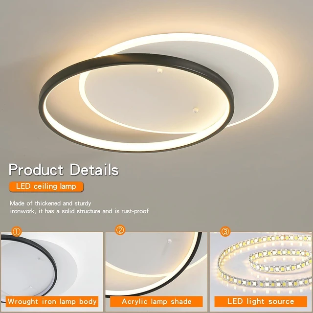 Alt view image 7 of 7 - Shine LUEST Modern LED Ceiling Light Fixture Black Semi Flush Mount Light with Remote Control 19.69" Hallway Light Fixtures Ceilings Mount Dimmable Ceiling Lamp for Bedroom,Kitchen,Entryway