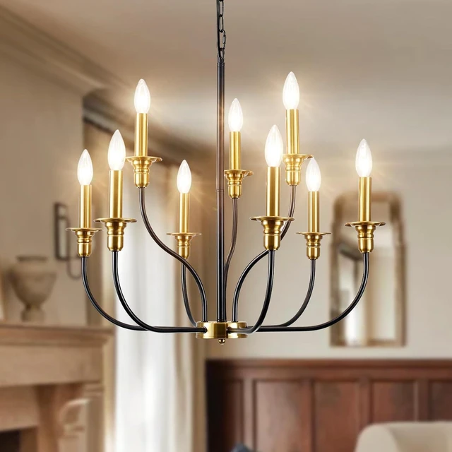 Main image of 9-Lights Black and Gold Chandelier, 2-Tier Farmhouse Chandeliers 25.98"