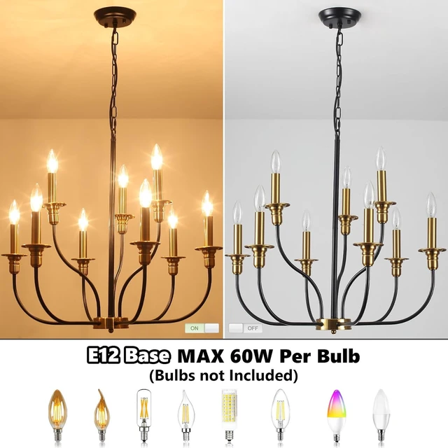 Alt view image 4 of 7 - 9-Lights Black and Gold Chandelier, 2-Tier Farmhouse Chandeliers 25.98"