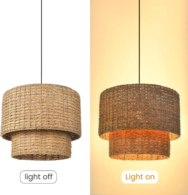 Alt view image 7 of 7 - Arturesthome Rustic Pendant Light Fixture, Woven Rattan Lampshade Coastal Hanging Lighting, Adjustable Vintage Farmhouse Chandelier Lamp Shade for Kitchen Island Dining Room