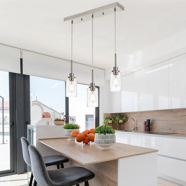 Main image of TODOLUZ Industrial Pendant Lighting, 3-Lights Adjustable Height Hanging Light Fixtures with Seeded Glass Shade, Brushed Nickel Kitchen Island Ceiling Light for Living Room Foyer