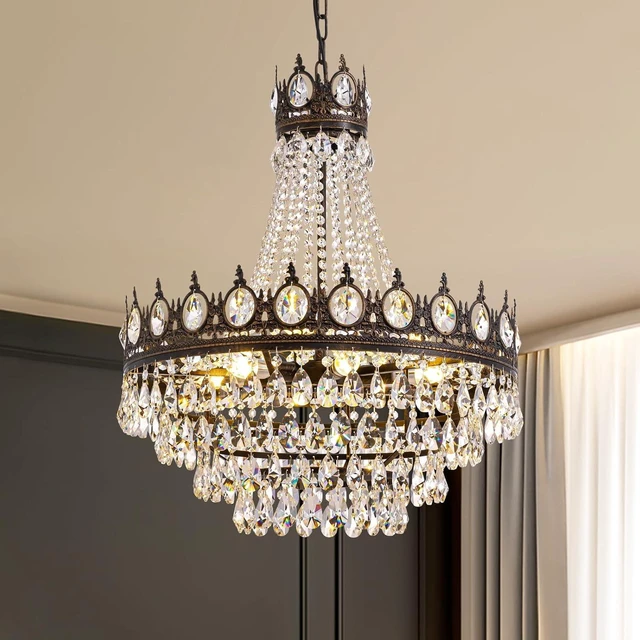 Main image of 7PM French Empire Crystal Chandeliers, Vintage Crystal Chandelier, Antique Bronze Chandelier, Rustic Farmhouse Ceiling Light Fixture for Dining Room Bedroom Living Room Kitchen Foyer, W 24"