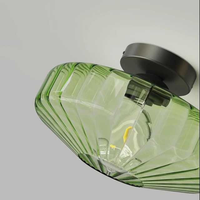 Alt view image 7 of 7 - FCTWAKS Semi Flush Mount Ceiling Light, 11.8" Mid Century Modern 1-Light Close to Ceiling Light Fixtures with Drum Green Glass Shade for Bedroom Entryway Hallway Porch Foyer