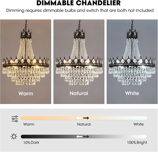 Alt view image 3 of 7 - 7PM French Empire Crystal Chandeliers, Vintage Crystal Chandelier, Antique Bronze Chandelier, Rustic Farmhouse Ceiling Light Fixture for Dining Room Bedroom Living Room Kitchen Foyer, W 24"