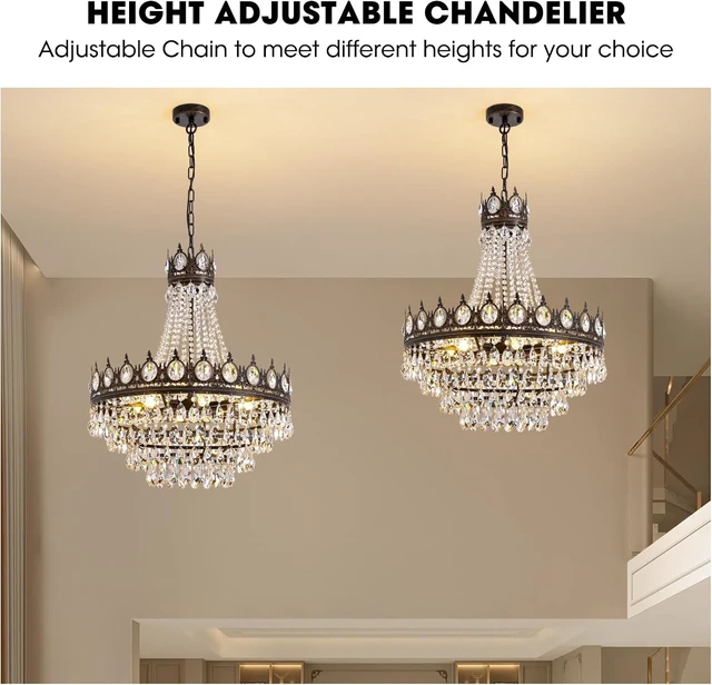 Alt view image 4 of 7 - 7PM French Empire Crystal Chandeliers, Vintage Crystal Chandelier, Antique Bronze Chandelier, Rustic Farmhouse Ceiling Light Fixture for Dining Room Bedroom Living Room Kitchen Foyer, W 24"