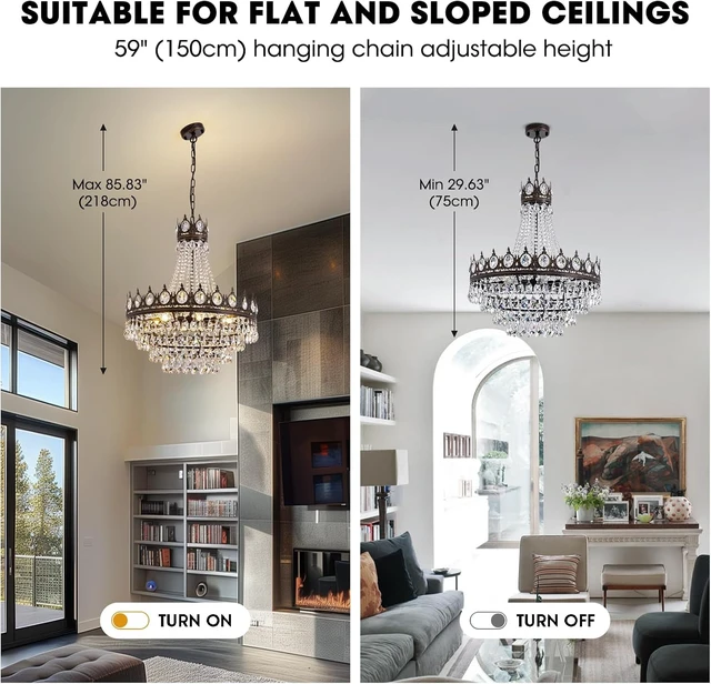 Alt view image 5 of 7 - 7PM French Empire Crystal Chandeliers, Vintage Crystal Chandelier, Antique Bronze Chandelier, Rustic Farmhouse Ceiling Light Fixture for Dining Room Bedroom Living Room Kitchen Foyer, W 24"