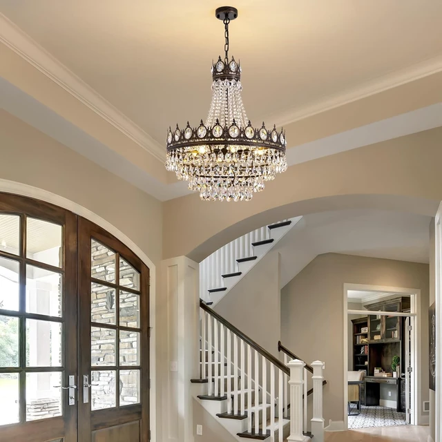 Alt view image 6 of 7 - 7PM French Empire Crystal Chandeliers, Vintage Crystal Chandelier, Antique Bronze Chandelier, Rustic Farmhouse Ceiling Light Fixture for Dining Room Bedroom Living Room Kitchen Foyer, W 24"