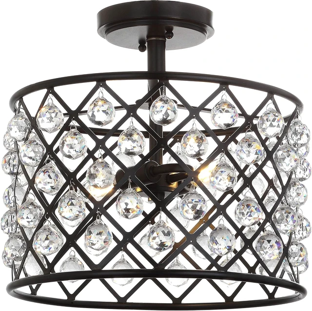 Main image of JONATHAN Y Gabrielle 14.5" 2-Light Crystal Semi-Flush, Oil Rubbed Bronze