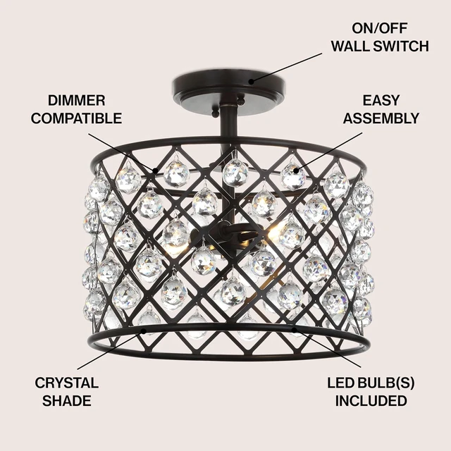 Alt view image 3 of 7 - JONATHAN Y Gabrielle 14.5" 2-Light Crystal Semi-Flush, Oil Rubbed Bronze