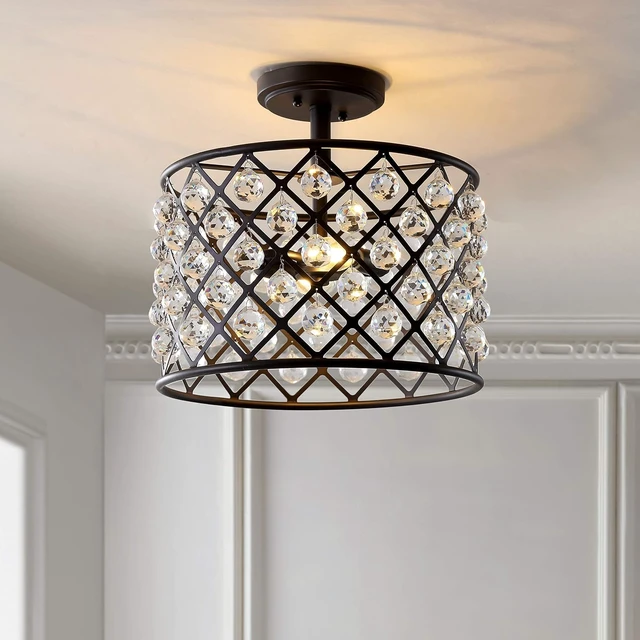 Alt view image 5 of 7 - JONATHAN Y Gabrielle 14.5" 2-Light Crystal Semi-Flush, Oil Rubbed Bronze