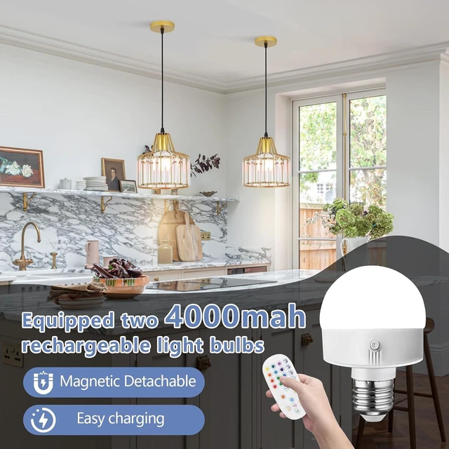 Alt view image 2 of 7 - Battery Operated Pendant Lights,Rechargeable Pendant Light with Remote,Gold Pendant Light Fixtures for Kitchen Island,Modern Crystal Hanging Lights for Bedroom,Dining Room Hallway Entryway