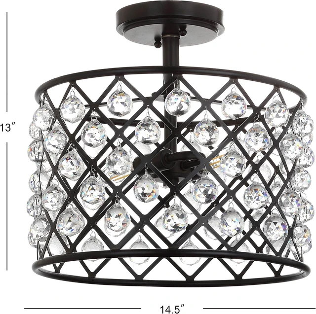 Alt view image 4 of 7 - JONATHAN Y Gabrielle 14.5" 2-Light Crystal Semi-Flush, Oil Rubbed Bronze