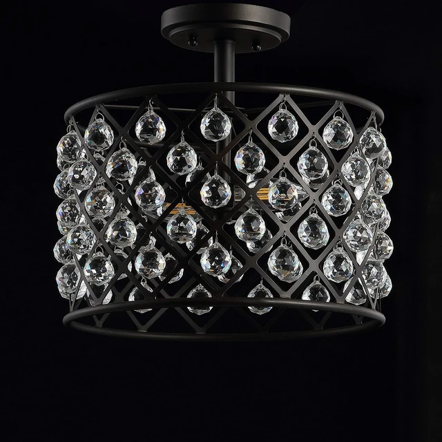 Alt view image 7 of 7 - JONATHAN Y Gabrielle 14.5" 2-Light Crystal Semi-Flush, Oil Rubbed Bronze