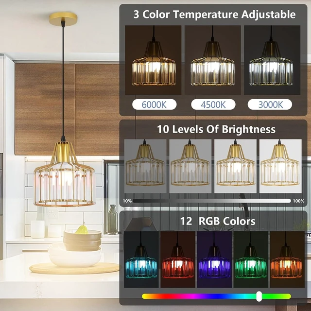 Alt view image 3 of 7 - Battery Operated Pendant Lights,Rechargeable Pendant Light with Remote,Gold Pendant Light Fixtures for Kitchen Island,Modern Crystal Hanging Lights for Bedroom,Dining Room Hallway Entryway