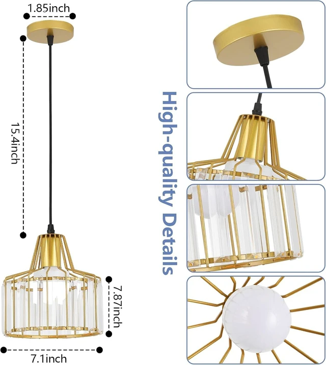 Alt view image 6 of 7 - Battery Operated Pendant Lights,Rechargeable Pendant Light with Remote,Gold Pendant Light Fixtures for Kitchen Island,Modern Crystal Hanging Lights for Bedroom,Dining Room Hallway Entryway