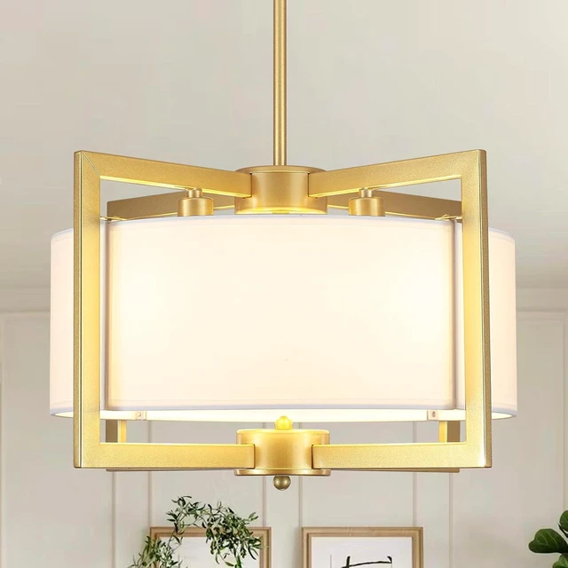 Main image of 4-Light Modern Chandelier for Dining Room, 18'' Drum Pendant Light Fixture Chandelier with Fabric Shade, Farmhouse Chandeliers Hanging Lighting Fixtures for Foyer Entryway Living Room, Gold