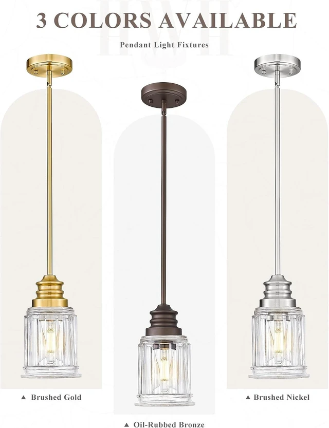 Alt view image 5 of 7 - Farmhouse Pendant Light for Kitchen Island, HWH Oil-Rubbed Bronze Finish Pendant Light, Single 1-Light Hanging Light Fixture, Bell-Shaped Fluted Clear Glass, 5HZG106MIL-L ORB