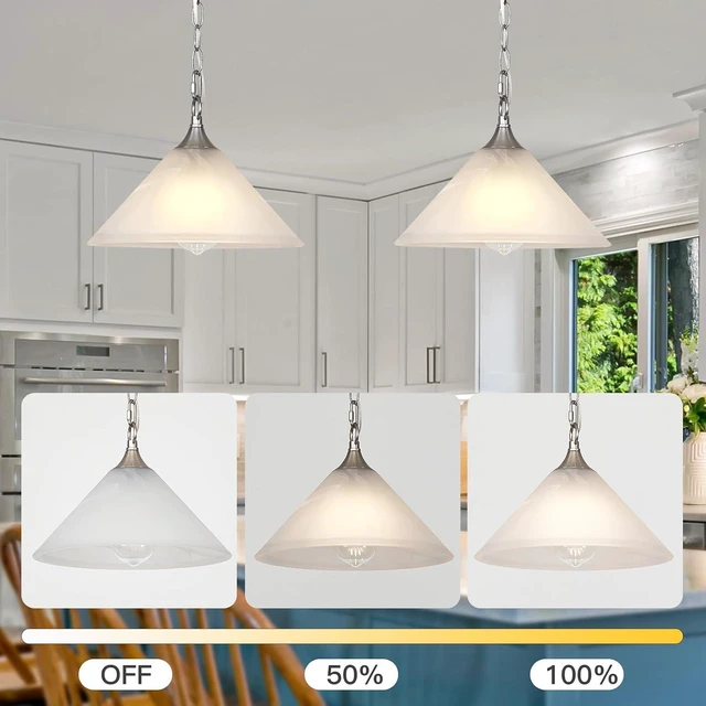 Alt view image 4 of 6 - Plug in Pendant Light Alabaster Glass Dome Shade Hanging Lamp with Dimmable On/Off Switch,16.4Ft Cord & 14.7Ft Chain Brushed Nickel Swag Light Fixture for Kitchen Sink Bar Nook Farmhouse