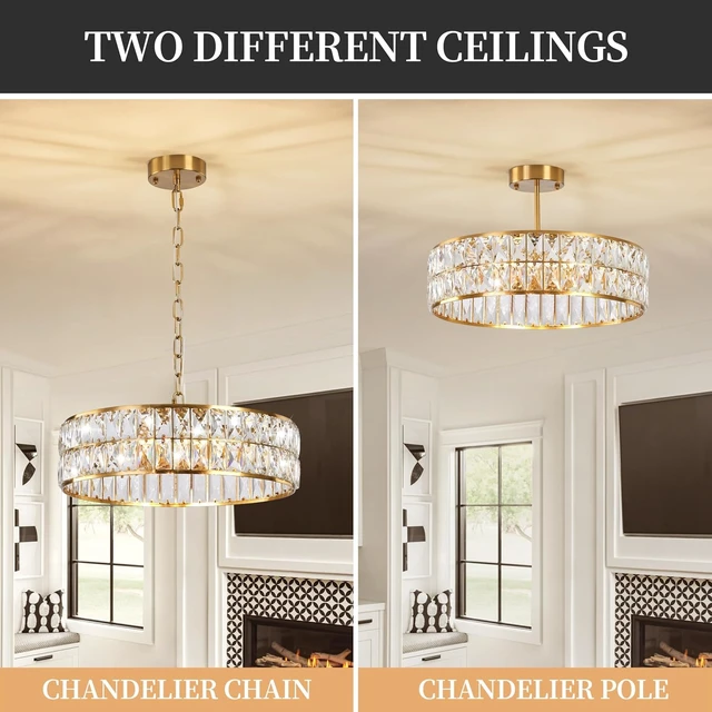 Alt view image 6 of 7 - 6-Light Gold Crystal Chandelier,18'' Semi Flush Mount Ceiling Light