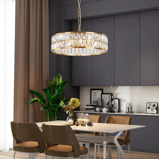 Alt view image 3 of 7 - 6-Light Gold Crystal Chandelier,18'' Semi Flush Mount Ceiling Light