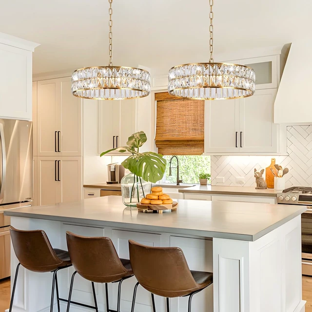 Alt view image 4 of 7 - 6-Light Gold Crystal Chandelier,18'' Semi Flush Mount Ceiling Light