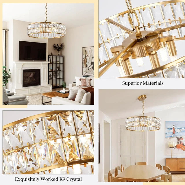 Alt view image 5 of 7 - 6-Light Gold Crystal Chandelier,18'' Semi Flush Mount Ceiling Light