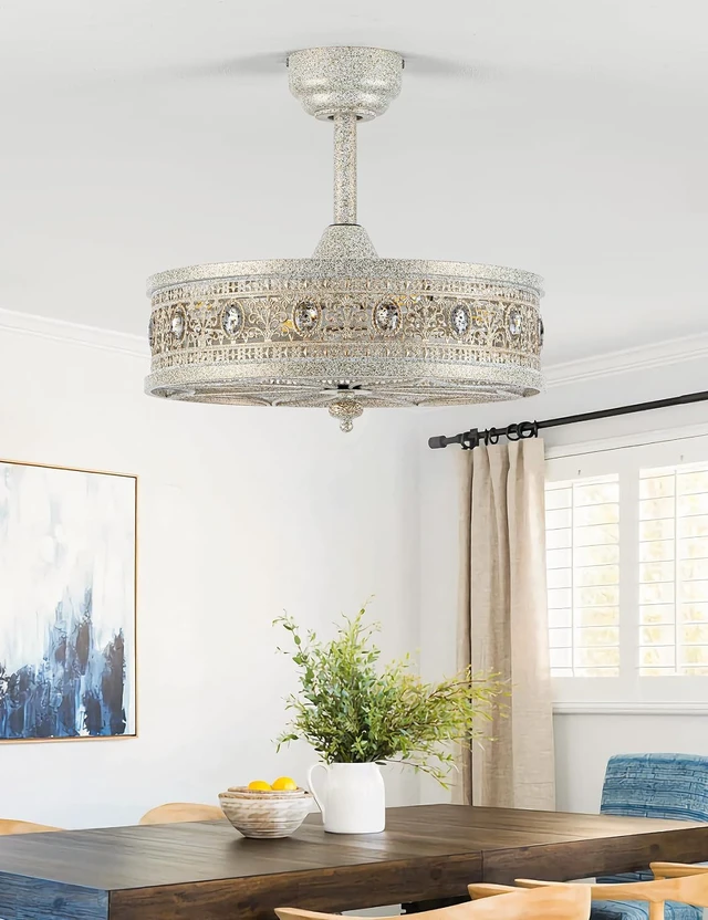 Alt view image 2 of 7 - Fandelier Ceiling Fan with Light,French Coastal Ornate Caged Chandelier Fan