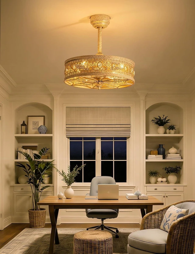 Alt view image 3 of 7 - Fandelier Ceiling Fan with Light,French Coastal Ornate Caged Chandelier Fan