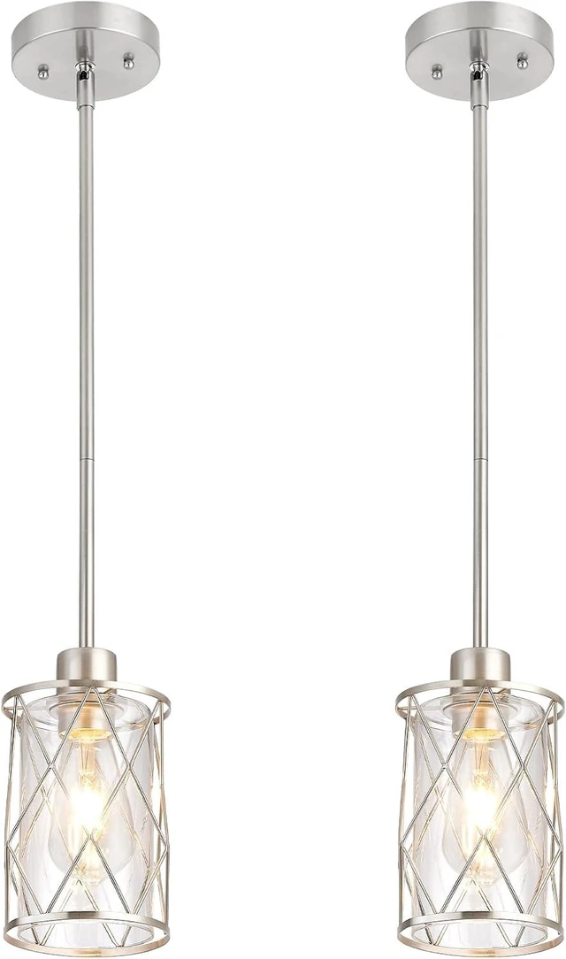 Main image of Refice Glass Pendant Lights Kitchen Island, Brushed Nickel, 2 Pack