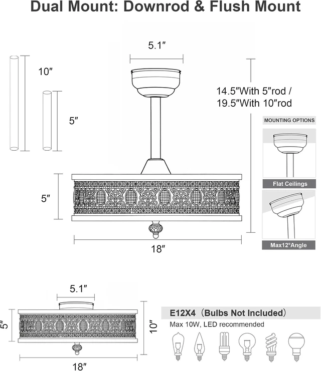 Alt view image 6 of 7 - Farmhouse Chandelier Ceiling Fan with Light, Rustic Cottage Caged Fandelier