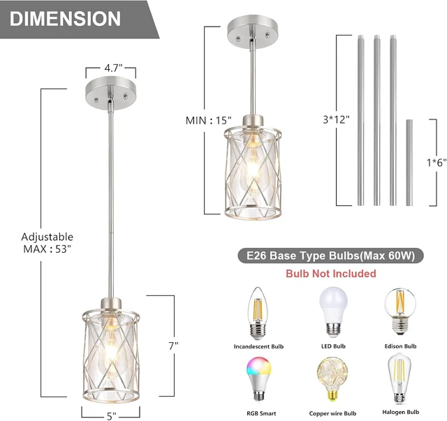 Alt view image 2 of 7 - Refice Glass Pendant Lights Kitchen Island, Brushed Nickel, 2 Pack