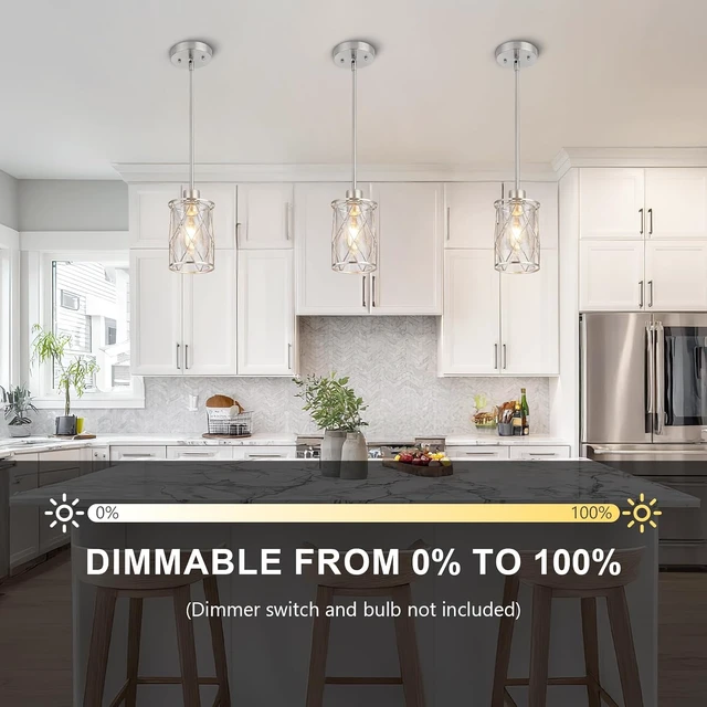 Alt view image 3 of 7 - Refice Glass Pendant Lights Kitchen Island, Brushed Nickel, 2 Pack