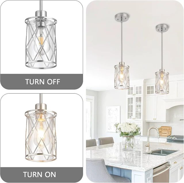 Alt view image 5 of 7 - Refice Glass Pendant Lights Kitchen Island, Brushed Nickel, 2 Pack
