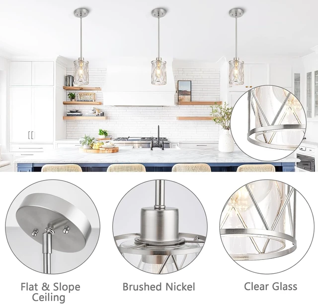 Alt view image 6 of 7 - Refice Glass Pendant Lights Kitchen Island, Brushed Nickel, 2 Pack