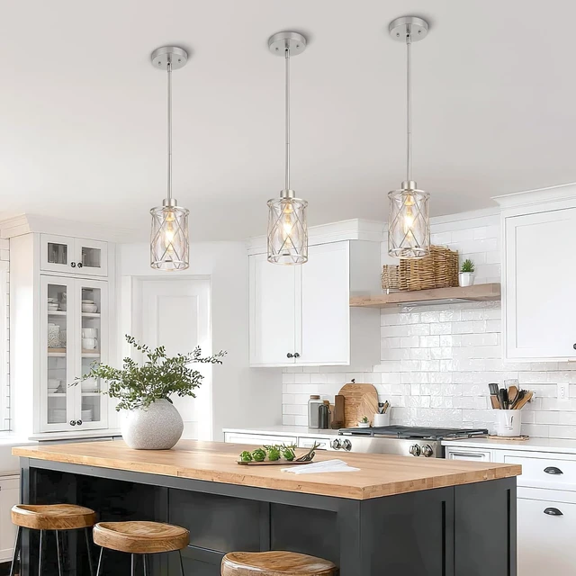 Alt view image 7 of 7 - Refice Glass Pendant Lights Kitchen Island, Brushed Nickel, 2 Pack