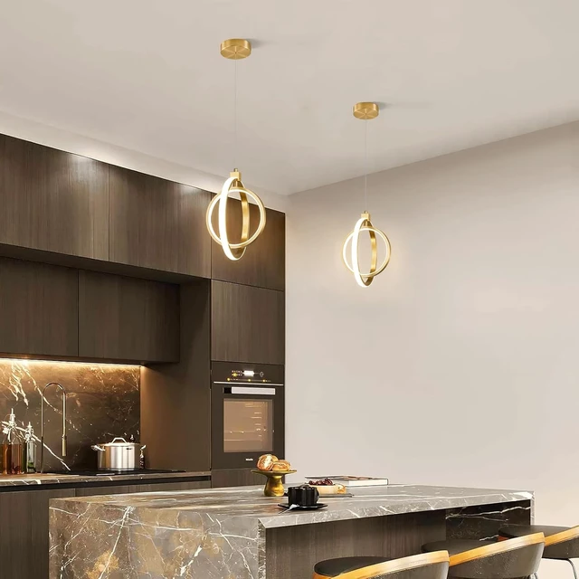 Alt view image 3 of 7 - Modern LED Chandelier Gold Ring Pendant Light Fixtures 4000K Dimmable Height Adjustable Pendant Lighting for Dining Room Kitchen Island Bedroom Living Room Foyer1-Pack