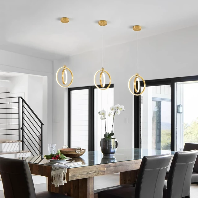 Alt view image 4 of 7 - Modern LED Chandelier Gold Ring Pendant Light Fixtures 4000K Dimmable Height Adjustable Pendant Lighting for Dining Room Kitchen Island Bedroom Living Room Foyer1-Pack
